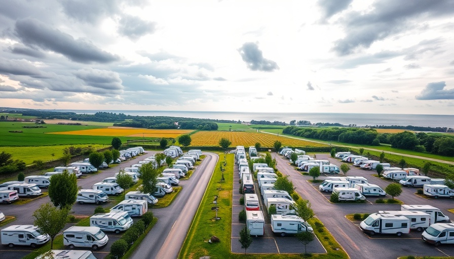 Stellplatz in Utersum with motorhomes in scenic coastal setting.