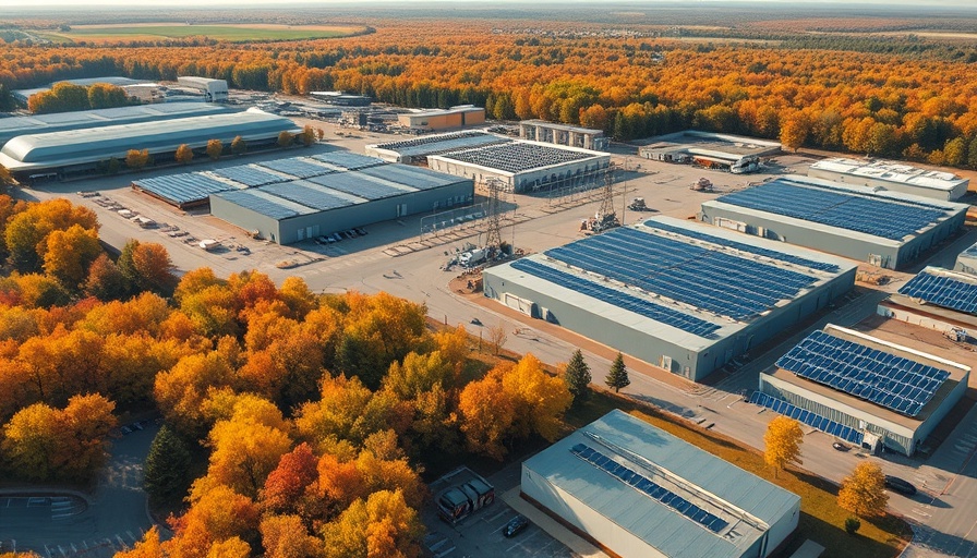 Aerial view of City Campus Ahrensburg with solar panels, autumn trees.