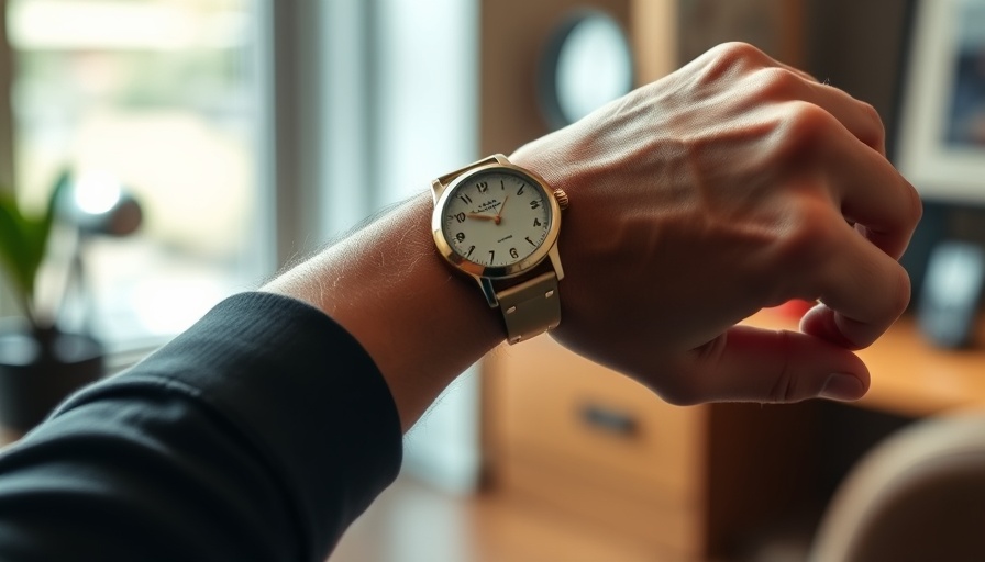 Close-up of a man's hands with wristwatch, dreidimensionale Zeittheorie theme.