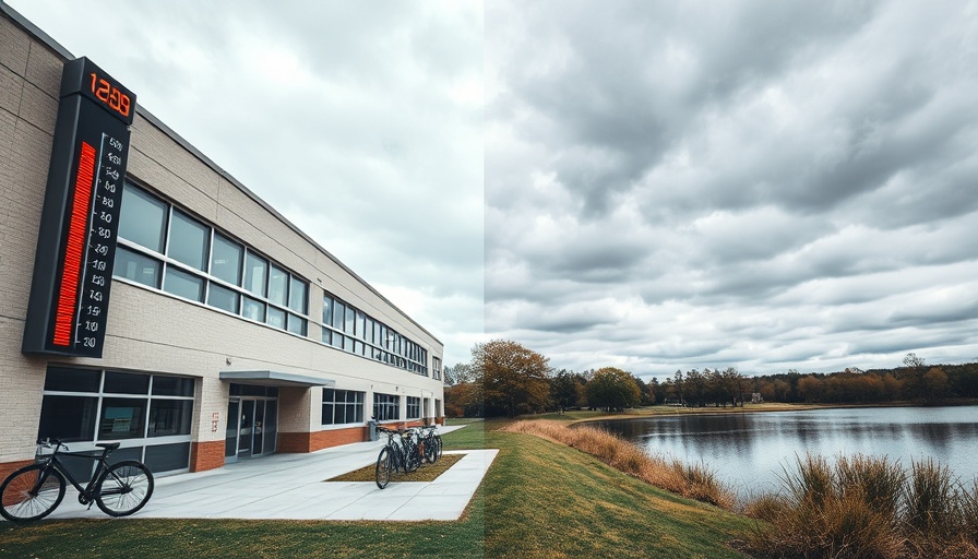 Hitzefrei Schulen Rendsburg: contrasting school building and high temperature display.