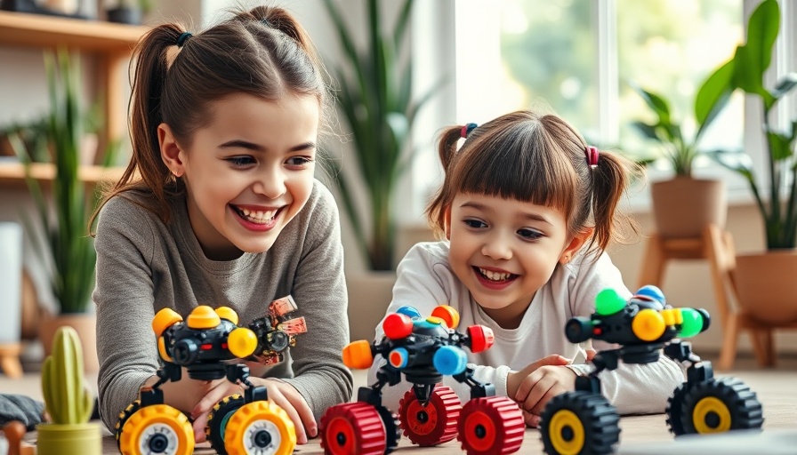 Young girl and woman playing with Mikroroboter Hex Bots indoors.
