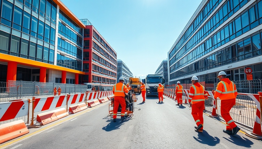 Bauarbeiter Hitze Bad Oldesloe, construction site under sunny skies.