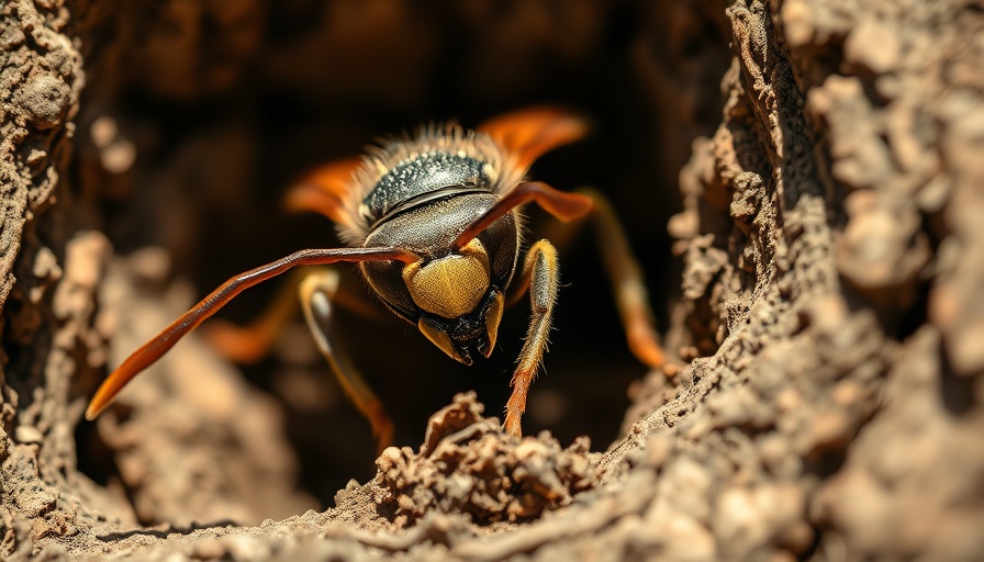 Asiatische Hornisse in Segeberg on tree bark exploring a nest.