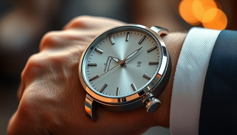 Sophisticated silver wristwatch being adjusted, dreidimensionale Zeit theme.
