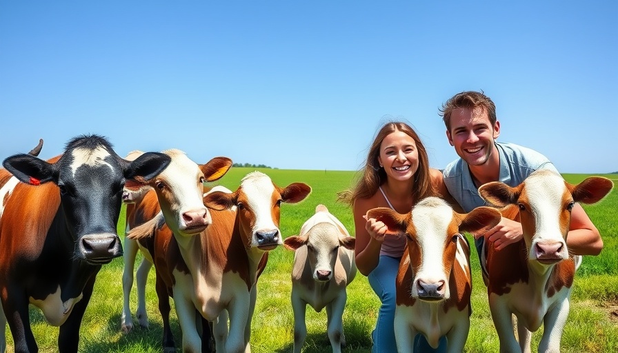 Kugebundene Kälberhaltung on a sunny farm with people and calves.