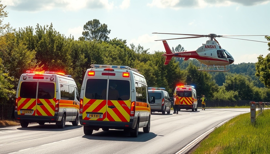 L317 accident emergency response scene with helicopter overhead