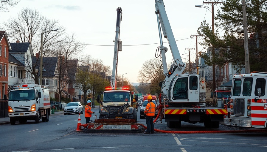 Pipe burst repair on B208 in Bad Oldesloe with machinery and workers.