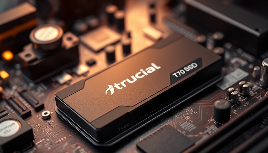 Close-up of Crucial T710 SSD on motherboard, PCIe Gen5 NVMe.