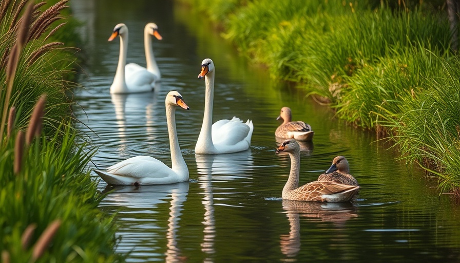 Swans and ducks in a serene stream in Brenner Moor.