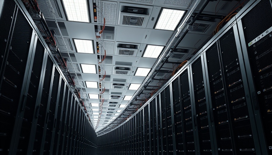 Modern server room with black racks and bright lighting.