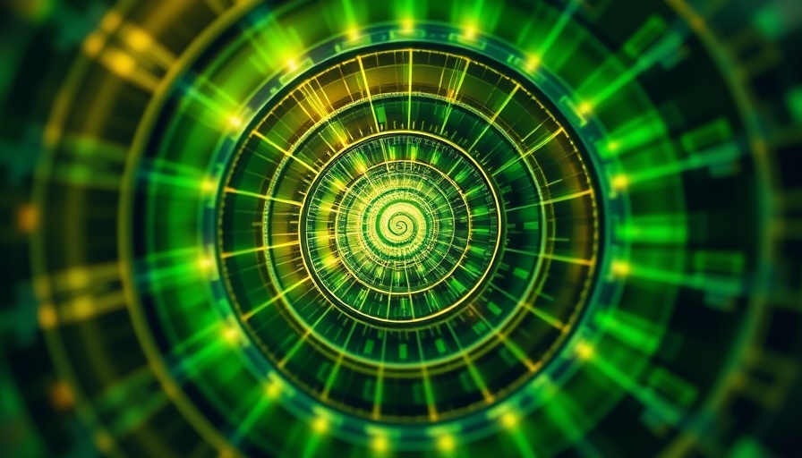 Abstract green-yellow spiral representing Datenschutz Entwicklungen 2025.