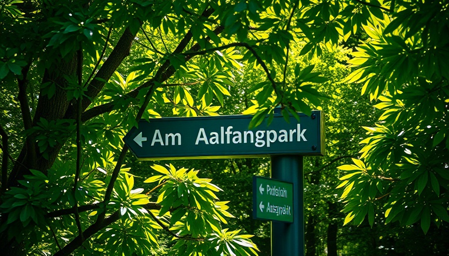 Aalfangpark Ahrensburg sign amidst lush green trees on a sunny day.