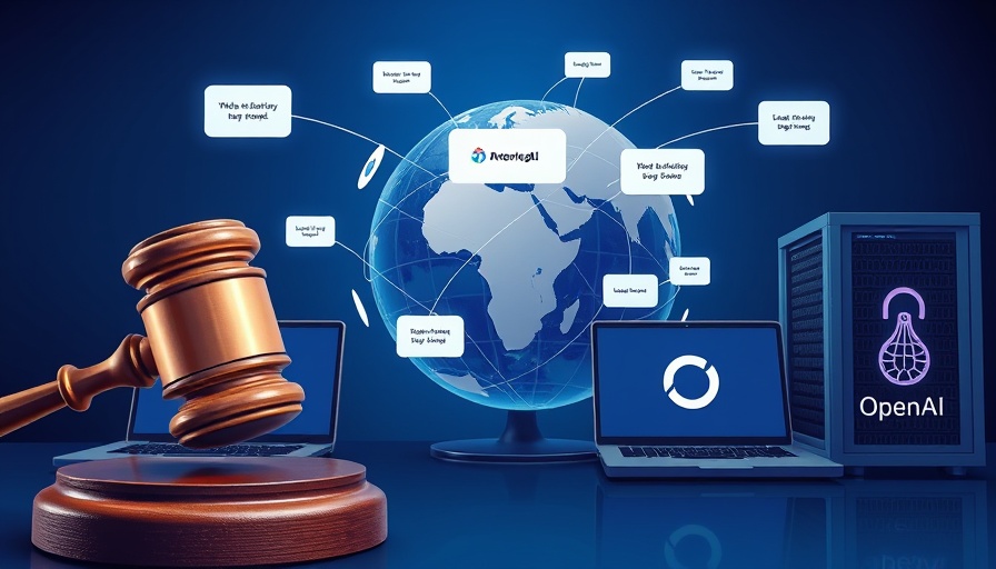 Artistic depiction of legal action against OpenAI with global network.