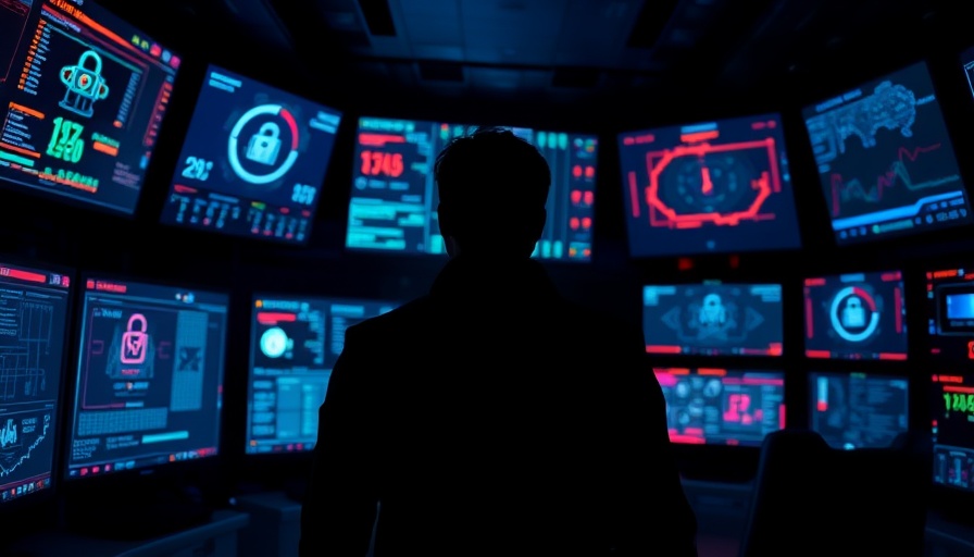 Cyberangriff auf Heim & Haus illustration in a high-tech control room.