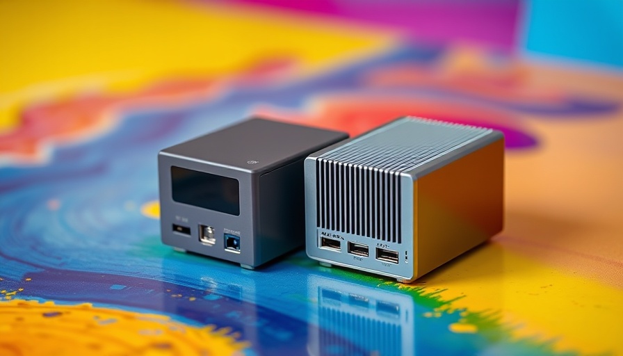 Sleek mini-PCs with vibrant contrast showcasing trend of decreasing prices.