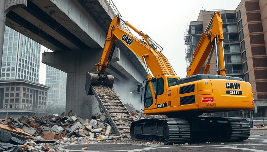 Brückenabbau Niedersachsen with large excavator demolishing bridge