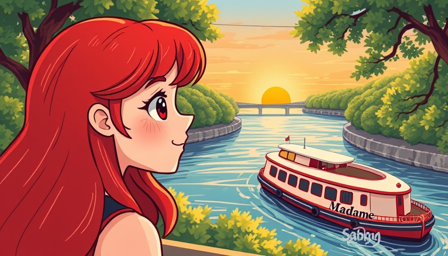 Nuria Kinderbuch cover illustration with orange sunset and river.