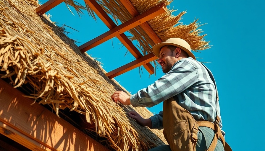 Reetdächer Stormarn roof installation with skilled worker in action.