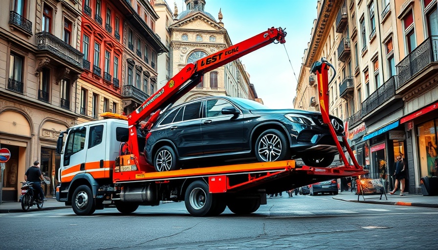 Falschparken in Hamburg: Tow truck lifting car on busy street.