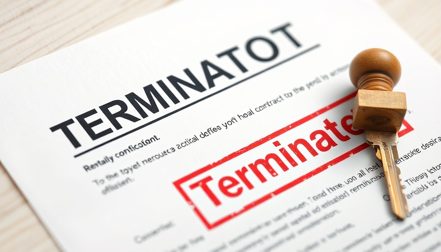 Terminated rental contract with key and 'Terminated' stamp, Räumungsklage context.