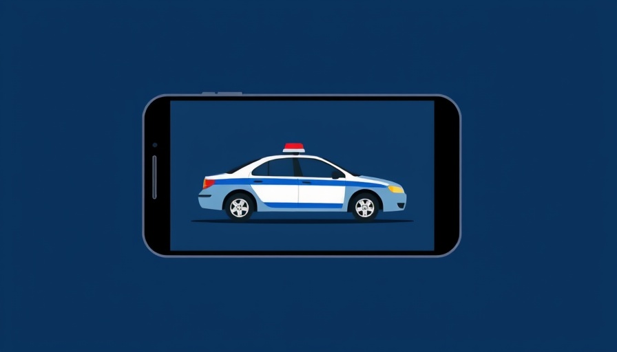 Police car illustration on smartphone representing transparency in policing.