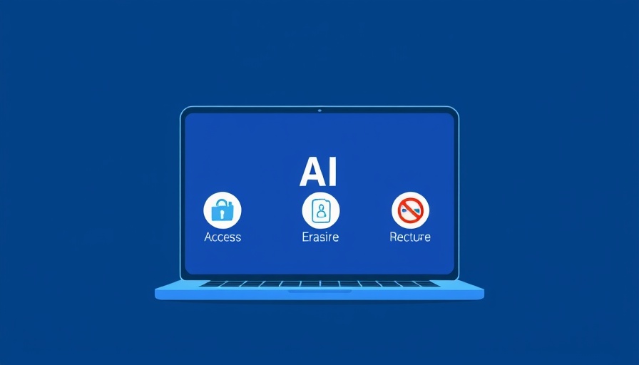 AI rights illustration showing laptop with access and processing icons.