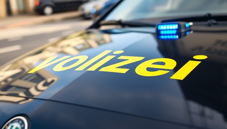 Police car hood with 'Polizei' text highlighting traffic safety.