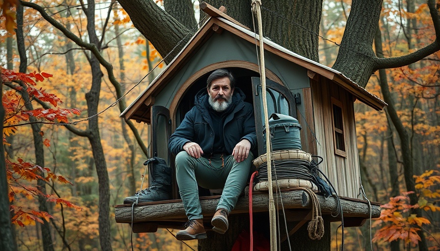 Umweltschutz und Baum-Besetzung: Activist in treehouse protecting forest.