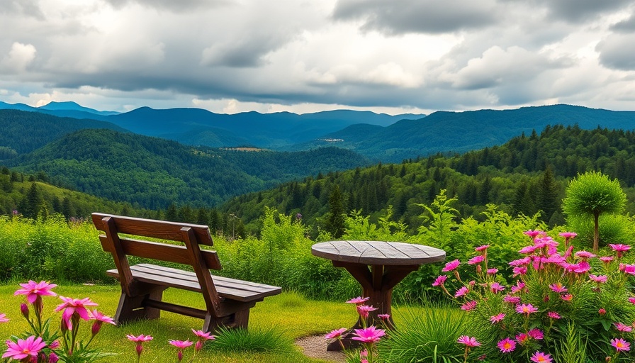 Scenic spot on Rennsteig trail with bench and pink wildflowers.
