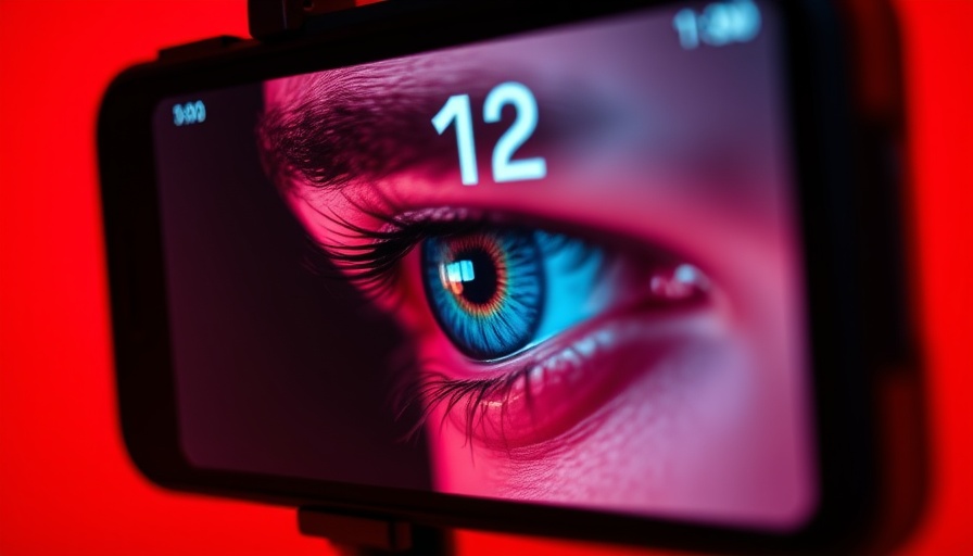 Smartphone displaying an eye on screen, symbolizing stalkerware.
