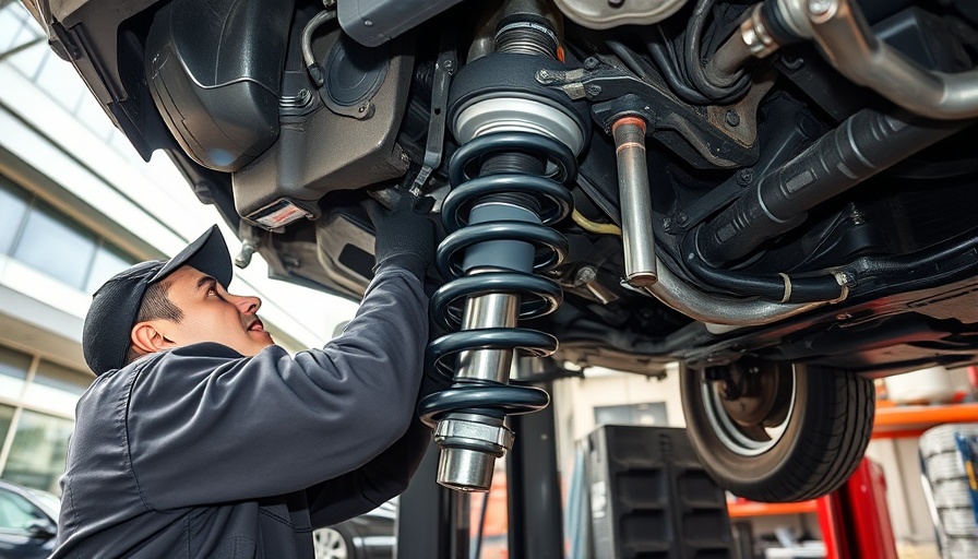 Mechanic inspecting air suspension under a vehicle, Fahrkomfort im Camper.