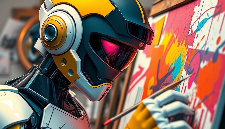 Futuristic robot artist painting an abstract artwork related to California A.B. 412.