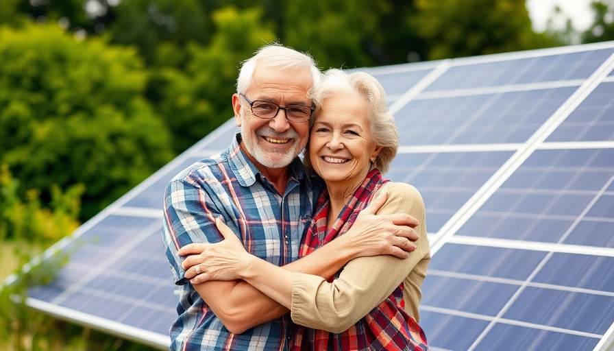 Older couple happy in front of Nordfriesland solar panels