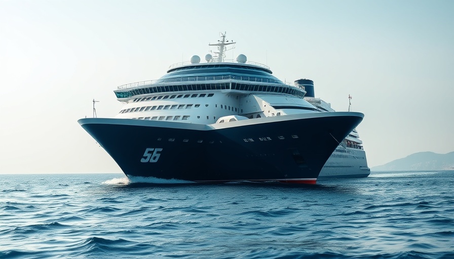 Kreuzfahrt-Gäste zahlen Eintritt Griechenland, large cruise ship on open sea.