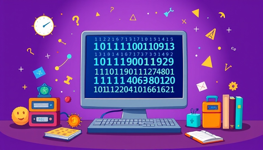 Abenteuer Informatik für Kinder poster with binary code and computer.