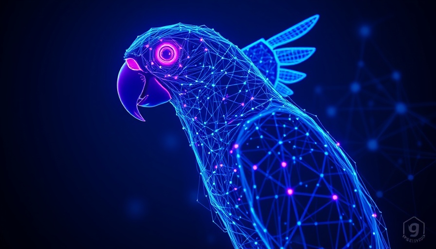 Futuristic digital parrot illustrating RAG with LangChain.js.