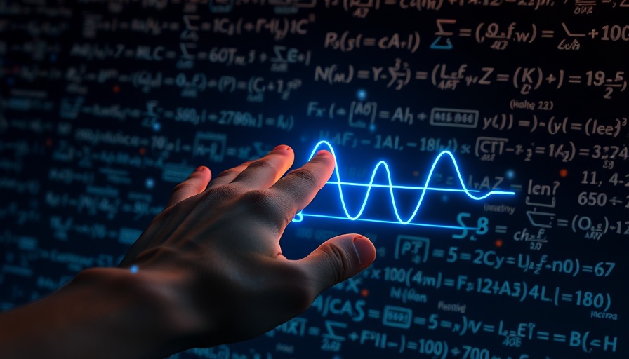 Hand interacting with digital physics equations, showcasing KI in der Physik.