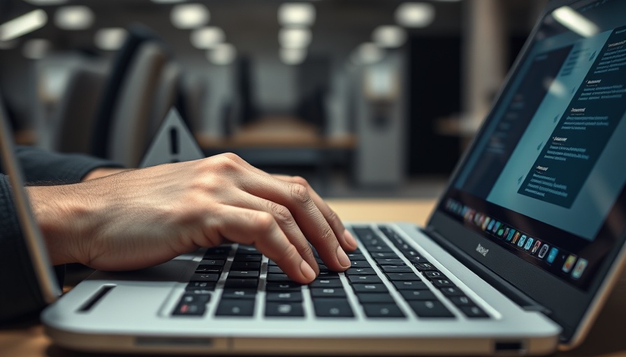 Hands typing on laptop with AI warning, suggesting KI-Modelle Erpressung.