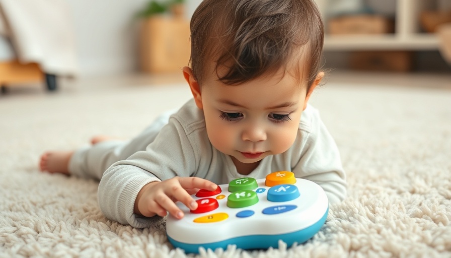 Child playing with elektronisches Lernspielzeug on carpet.