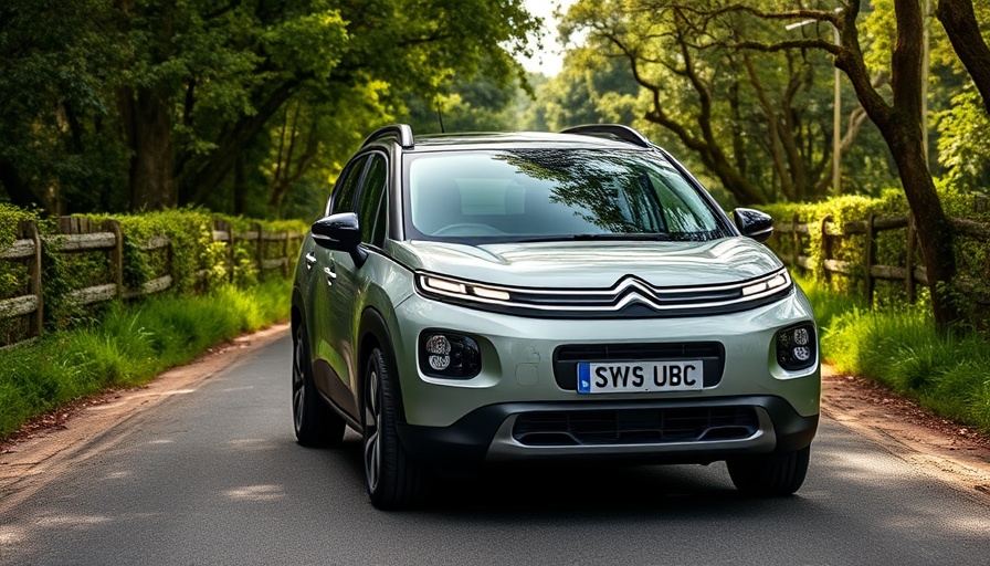 Citroën C3 Aircross SUV during a road test surrounded by greenery.