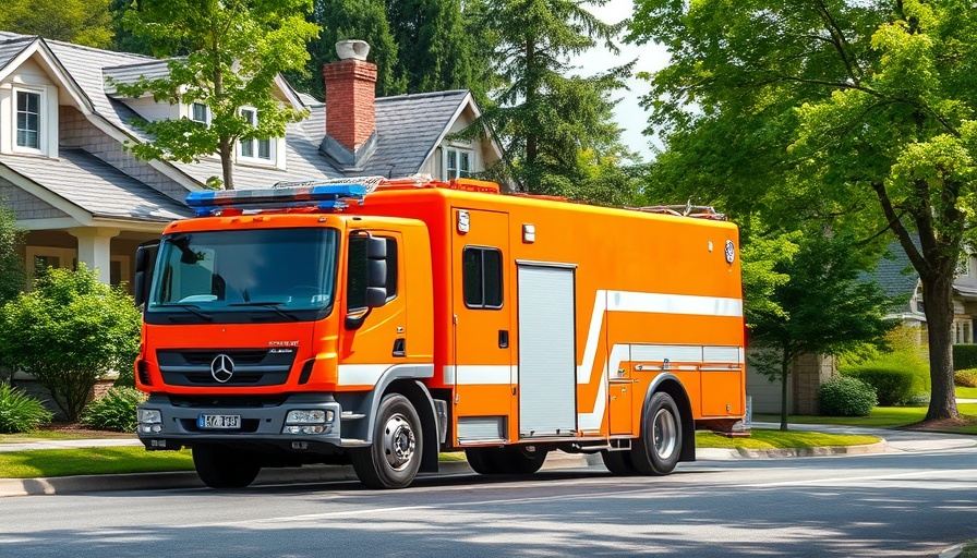 Feuerwehr Reinbek vehicles on a residential street amid greenery.