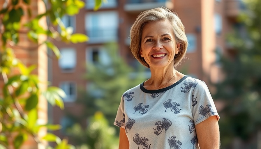 Middle-aged woman in front of apartment building for Hölk Bad Oldesloe Mietkampf.