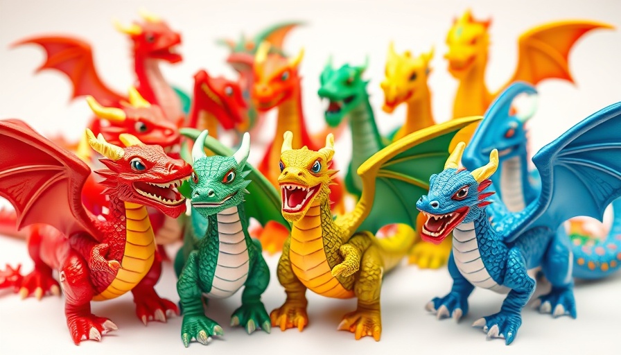 Spielzeuglinie zu Drachenzähmen leicht gemacht, colorful dragon toys displayed.
