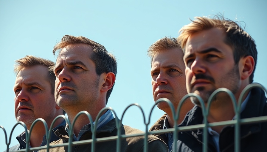 Hooliganismus beim HSV: Men focused behind a fence on sunny day.
