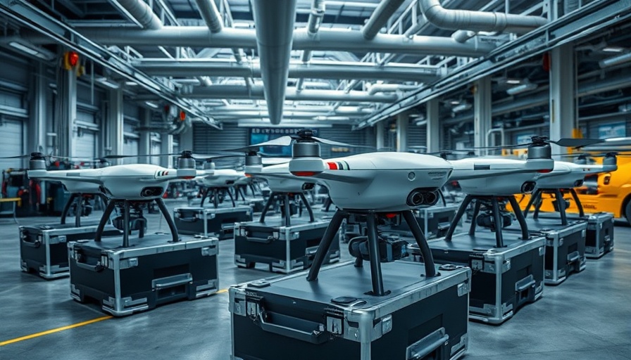 Modern drones in an industrial storage, start-ups im Rüstungsbereich.