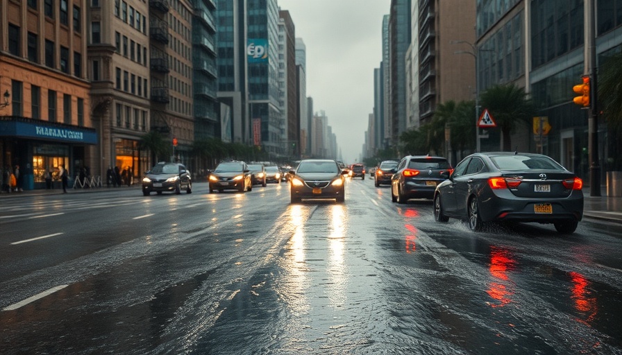 Unwetterwarnung Stormarn: Cars navigate flooded street during storm.