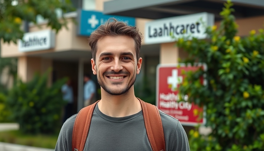 Man smiling outside LungenClinic Grosshansdorf, focusing on lung health.