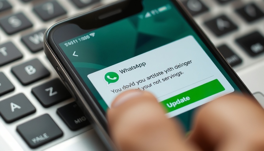 Close-up of WhatsApp update screen on smartphone with user's finger.