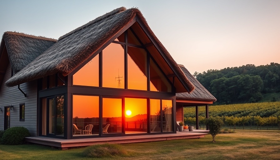 Reetdachhaus living in nature, modern design, warm sunset.