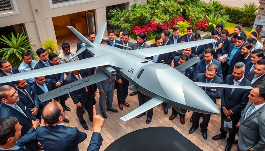 Group viewing US drone Lucas and Iranian Shahed-136 outdoors